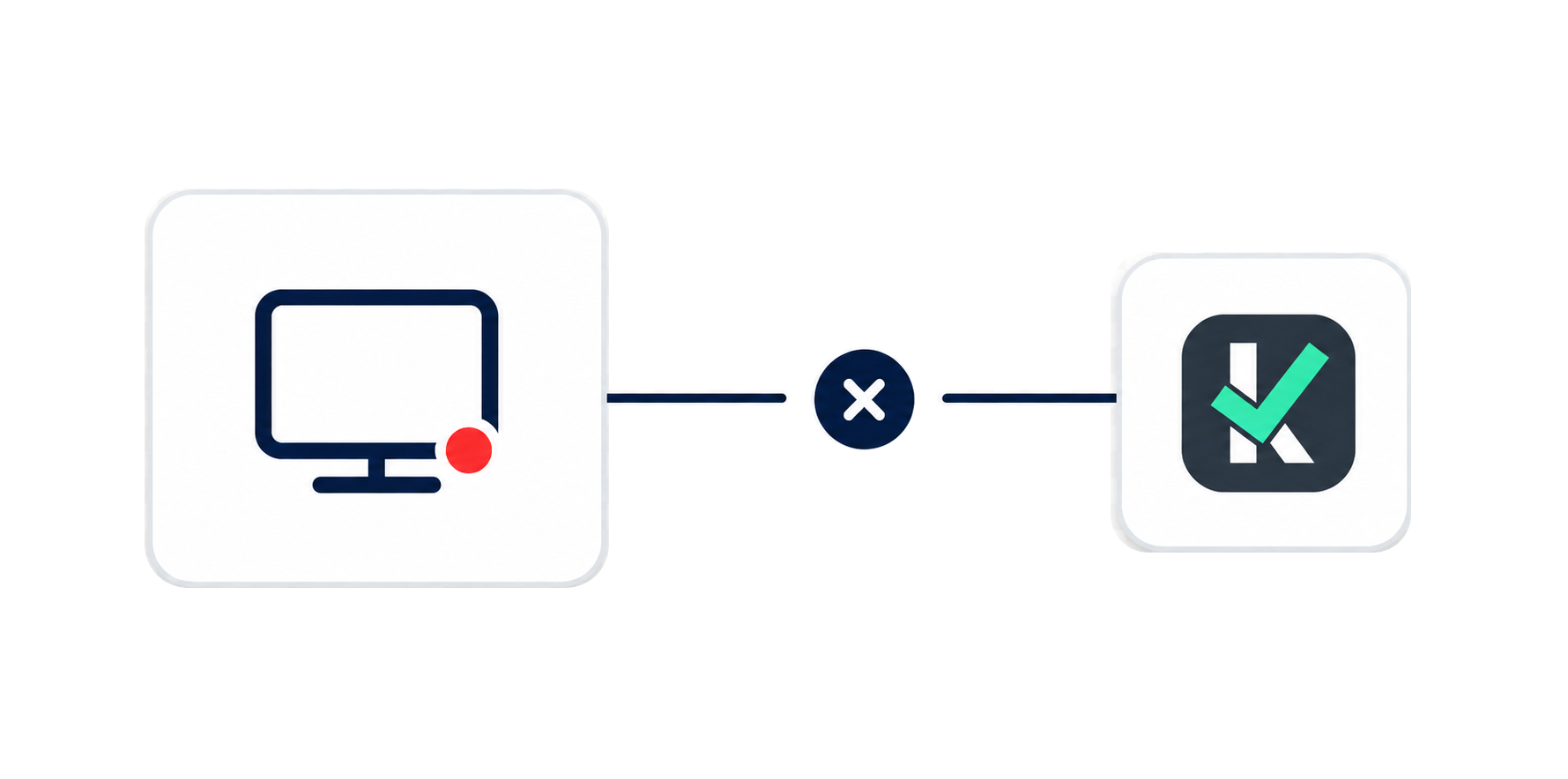 Niet-beschikbare verbinding met Checkup Agent, weergegeven tussen een computer met waarschuwing en het Checkup Agent-pictogram