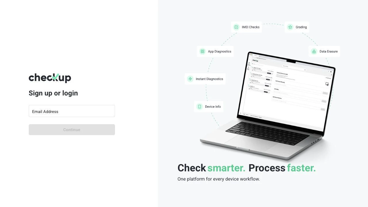 Checkup browser login screen with the email address field.