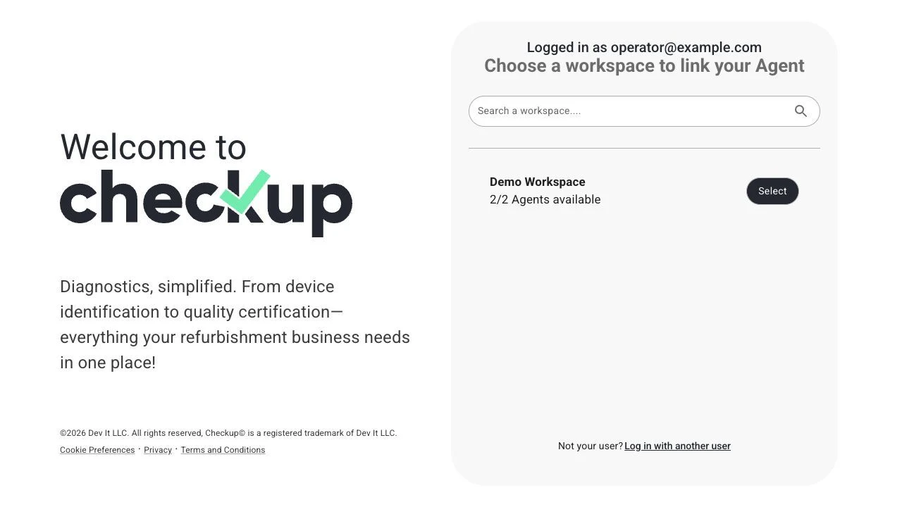 Workspace selector showing Demo Workspace and two available Agent slots.