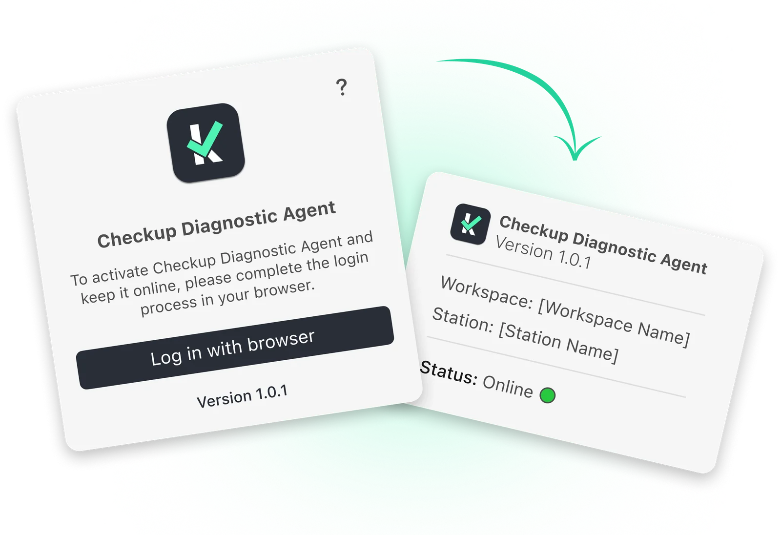 Flusso di attivazione di Checkup Diagnostic Agent che porta a una stazione del workspace online